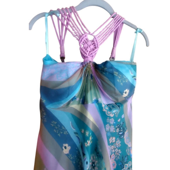 Nicole Miller Silk Peacock/Purple Halter Dress Size 4 - Picture 6 of 9